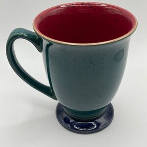 Denby England Green Stoneware Mug | Vintage Speckled Pedestal Coffee Cup